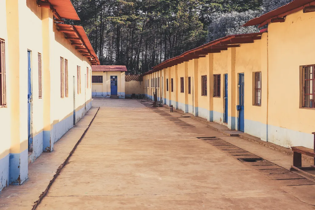 A row of renovated school buildings in a mining community